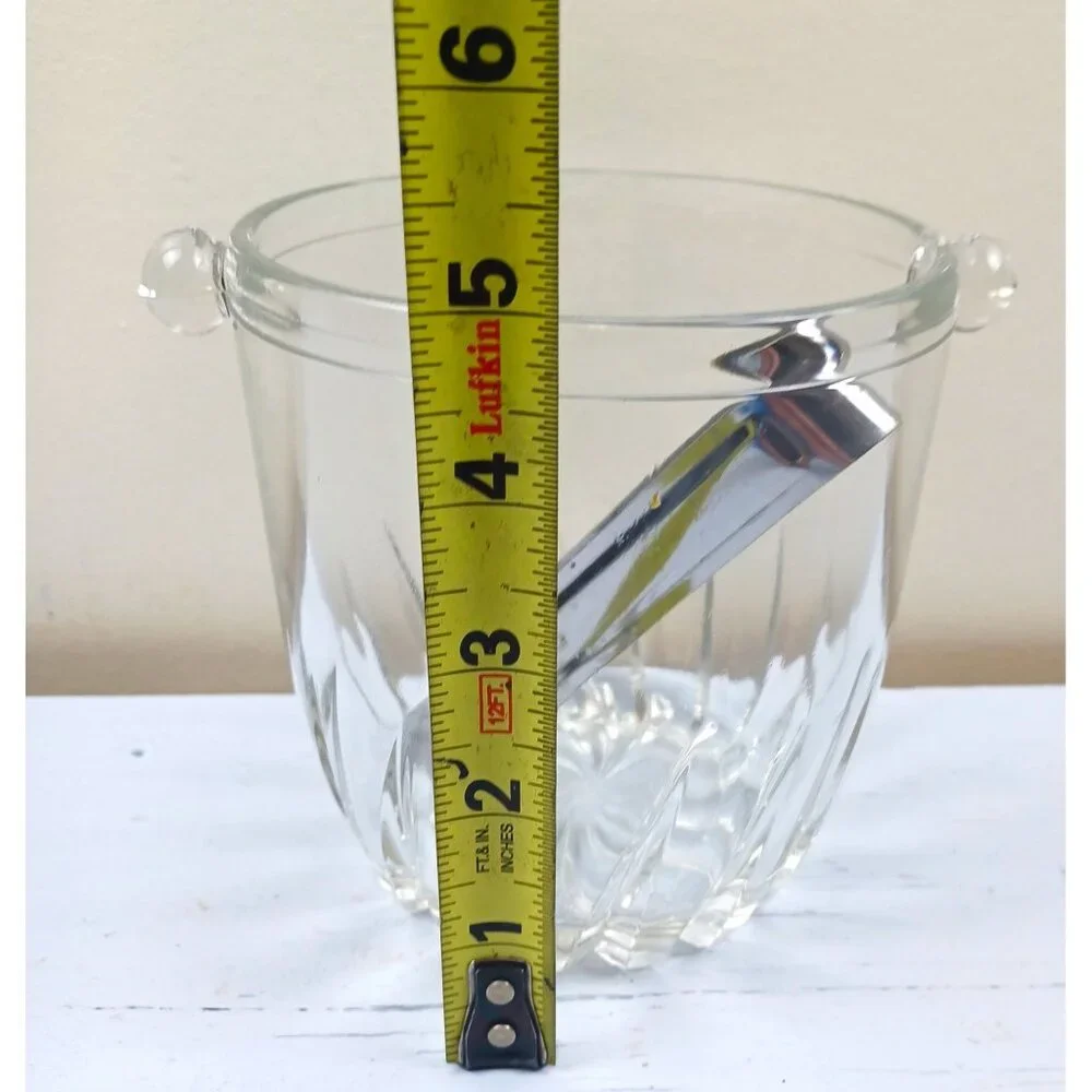 Vintage Moncayo Clear Glass Ice Bucket With Chrome Tongs 4